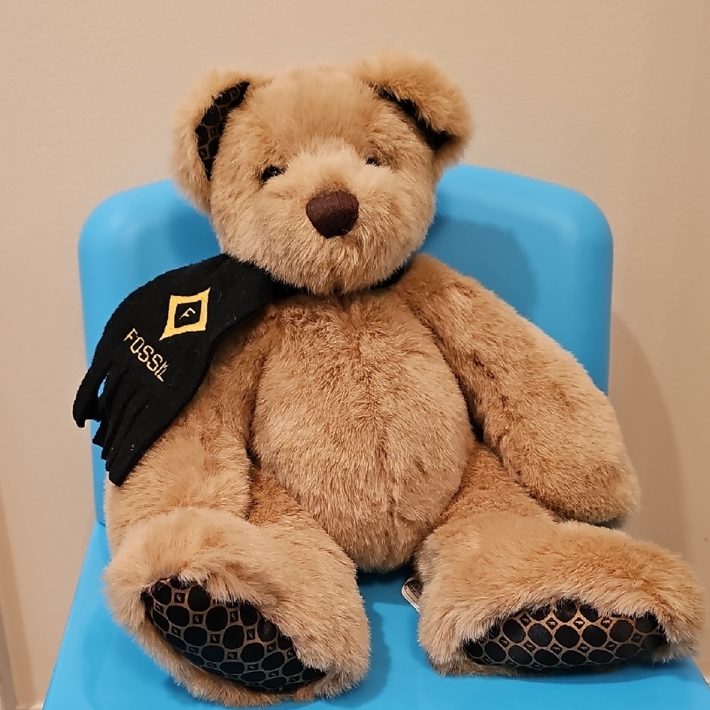 Fossil Plush Bear with Black Logo Scarf